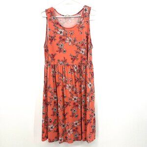 Como Blu Orange Floral Sleeveless Midi Jersey Dress Women's XXL